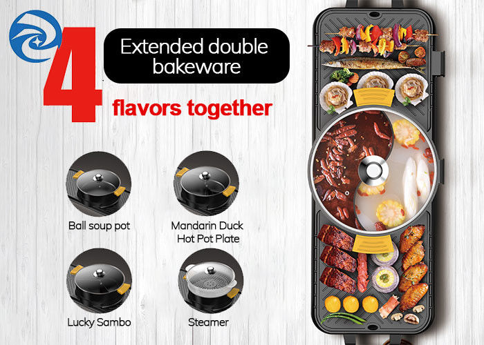 2200W Electric Grills Wajan Wajan bebas asap rokok, 220V Electric Barbecue Indoor Hot Pot